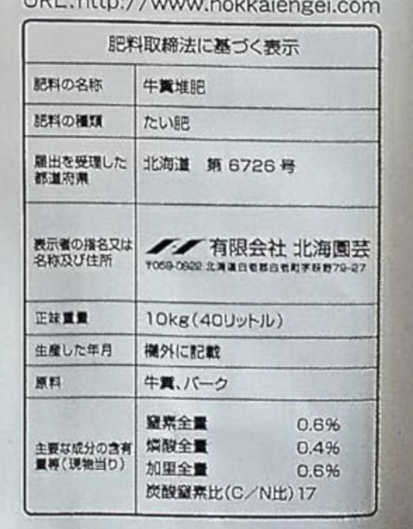 肥料の成分表